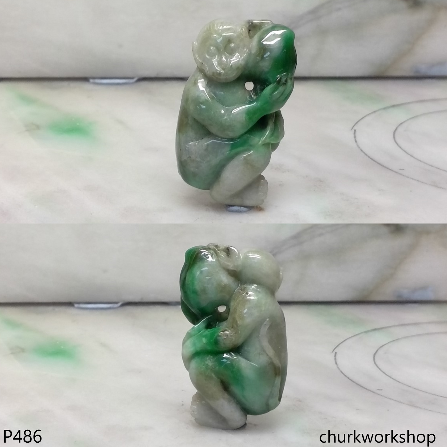 Multi-color jade monkey pendant
