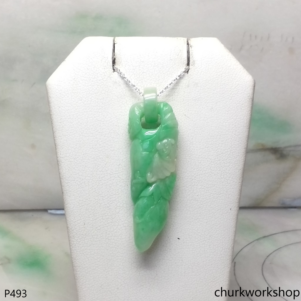 Green jade pendant with jade bail connected
