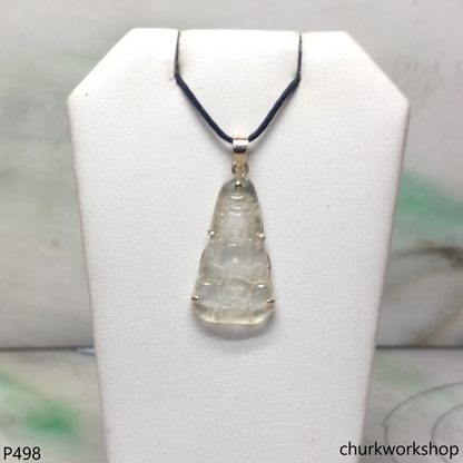 Icy jade lady Buddha set with14K yellow gold