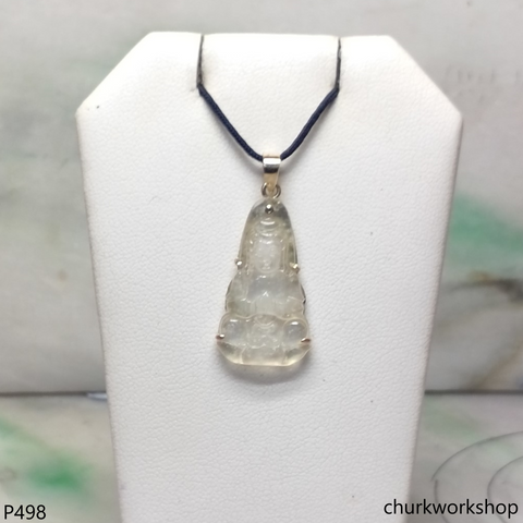 Icy jade lady Buddha set with14K yellow gold