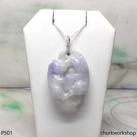 Lavender jade cat pendant