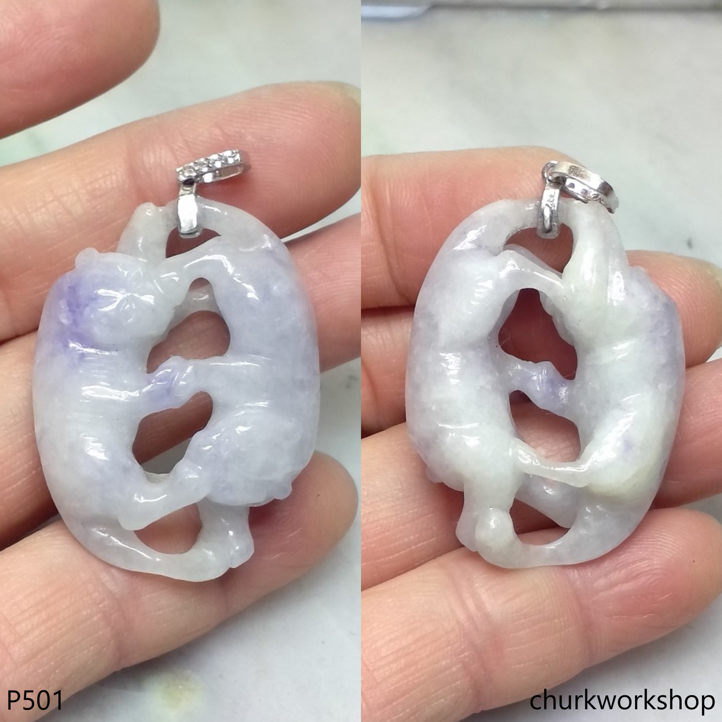 Lavender jade cat pendant