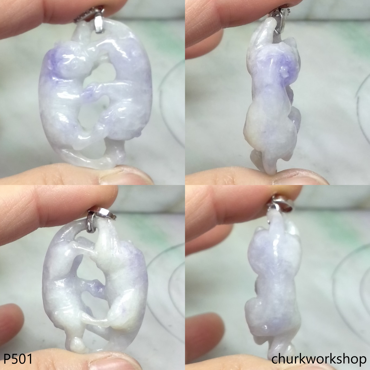 Lavender jade cat pendant