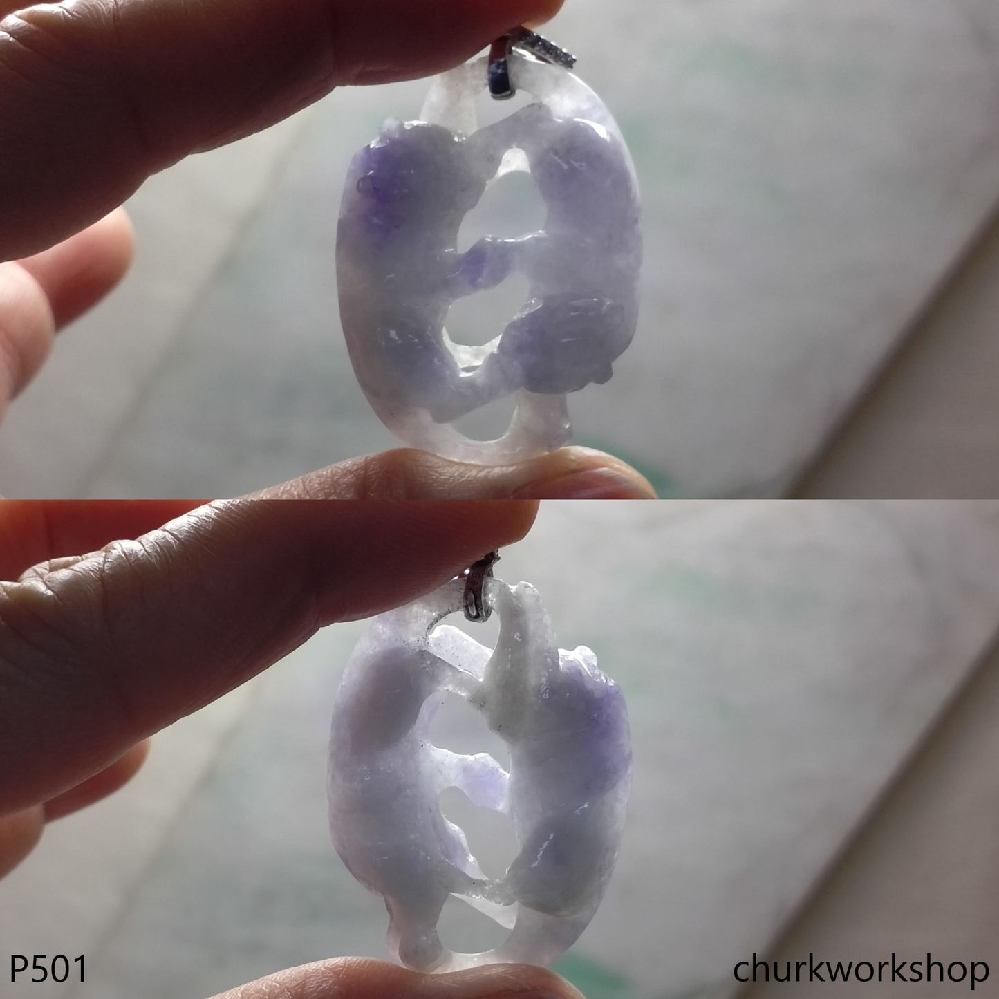 Lavender jade cat pendant