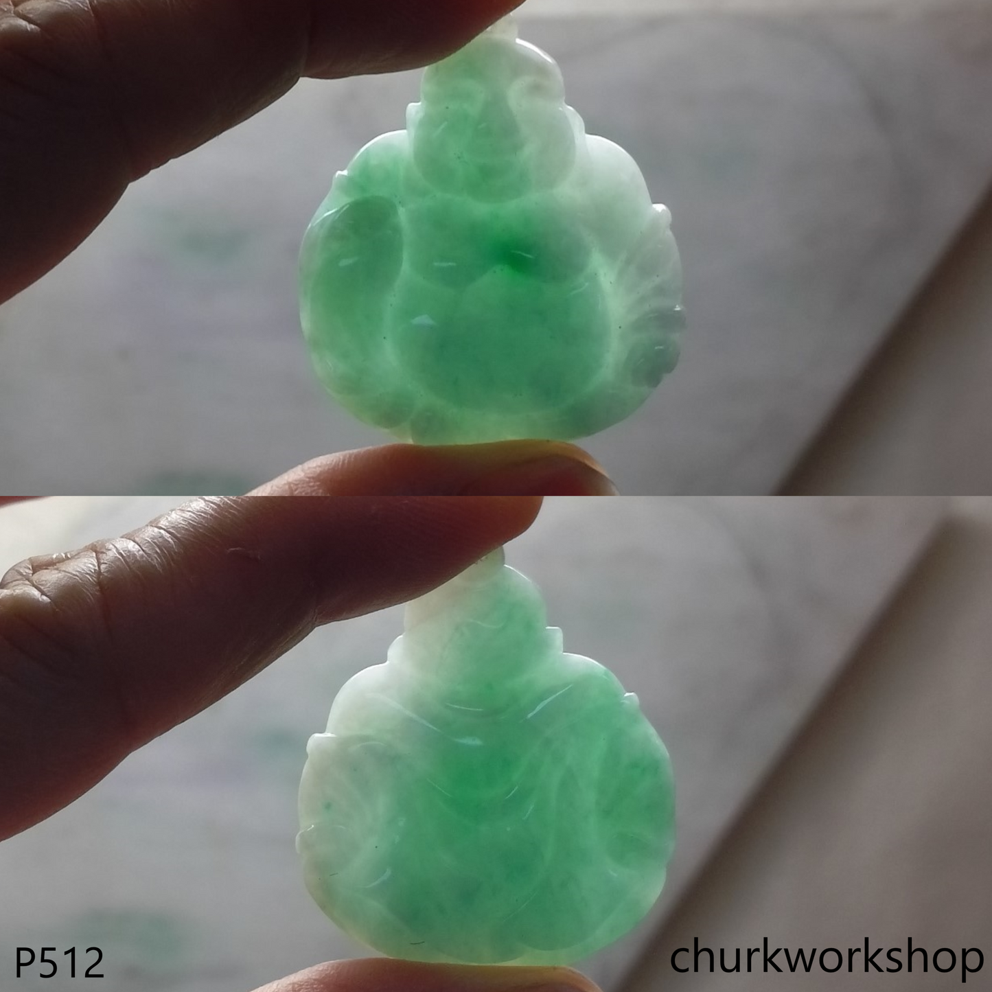 Light green jade happy Buddha pendant