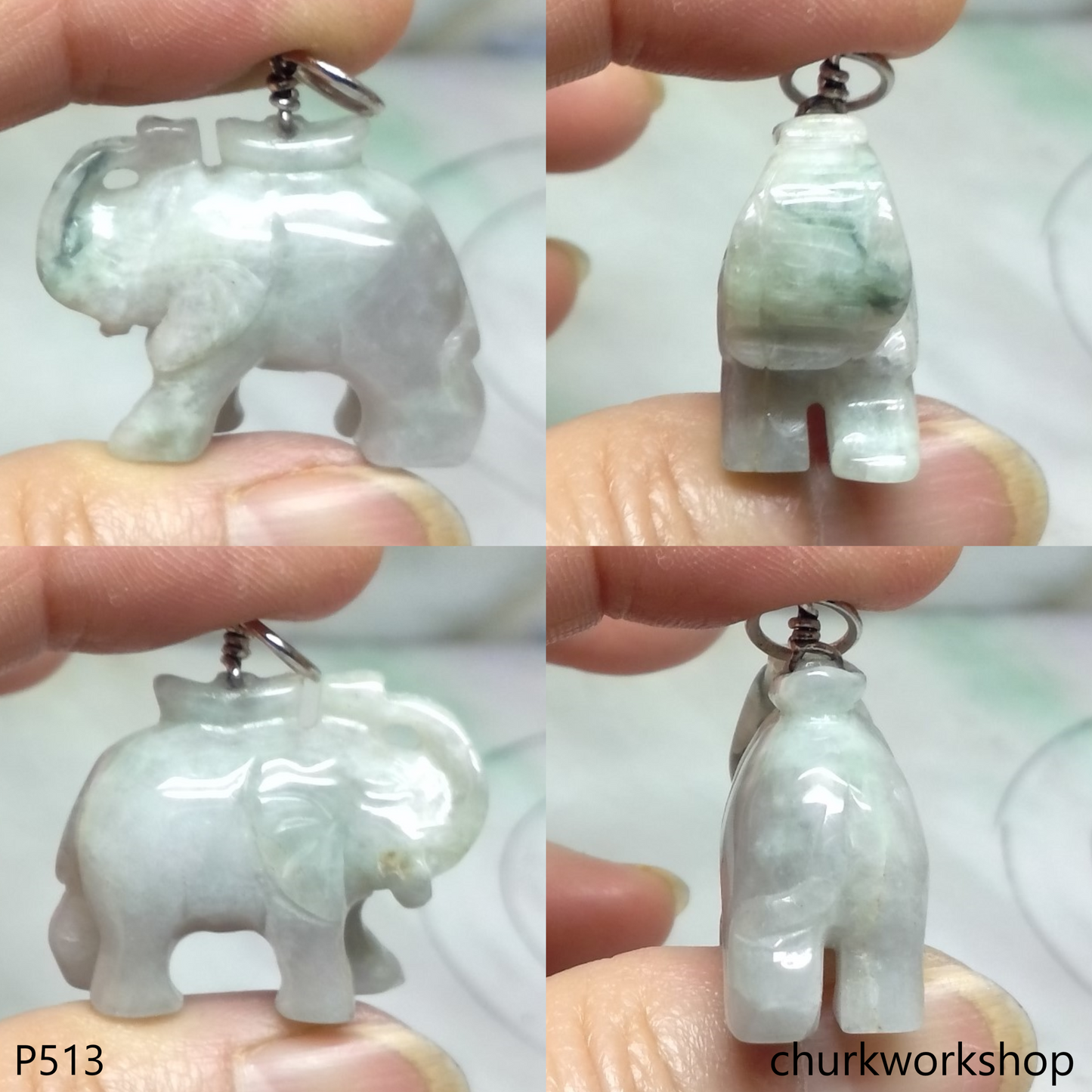Jade elephant pendant with silver bail
