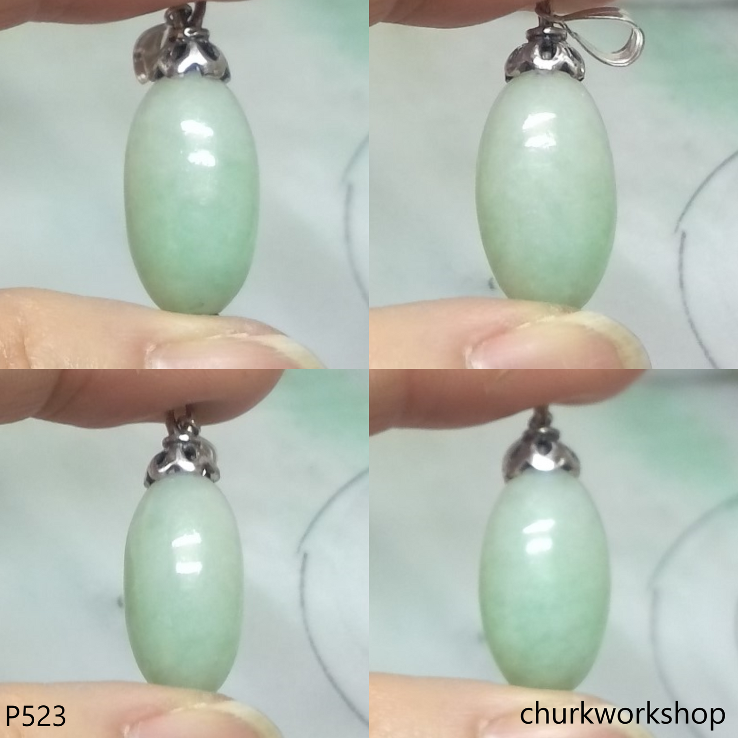 Light green long jade bead pendant