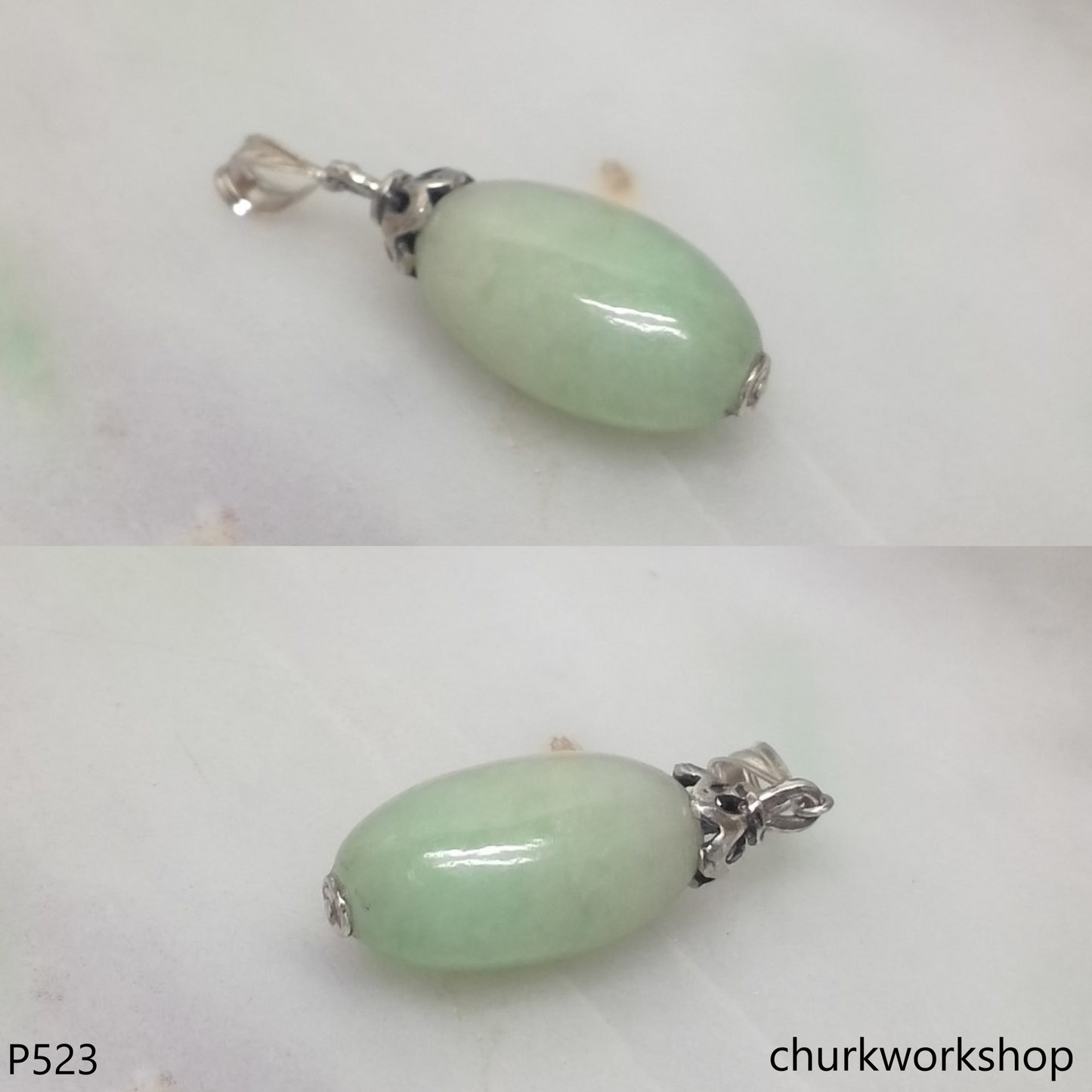Light green long jade bead pendant