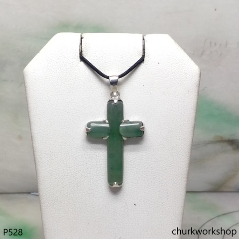 Sterling silver jade cross pendant