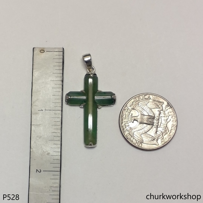 Sterling silver jade cross pendant