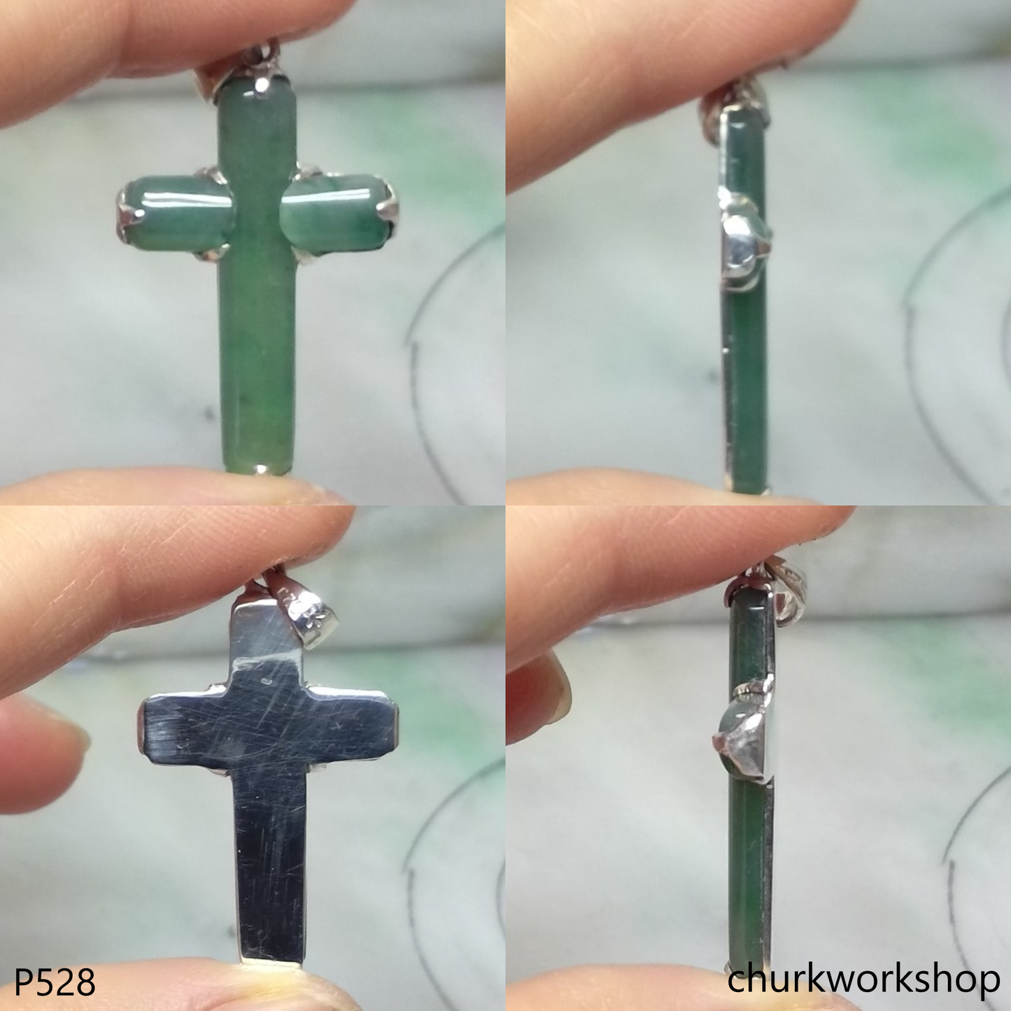 Sterling silver jade cross pendant