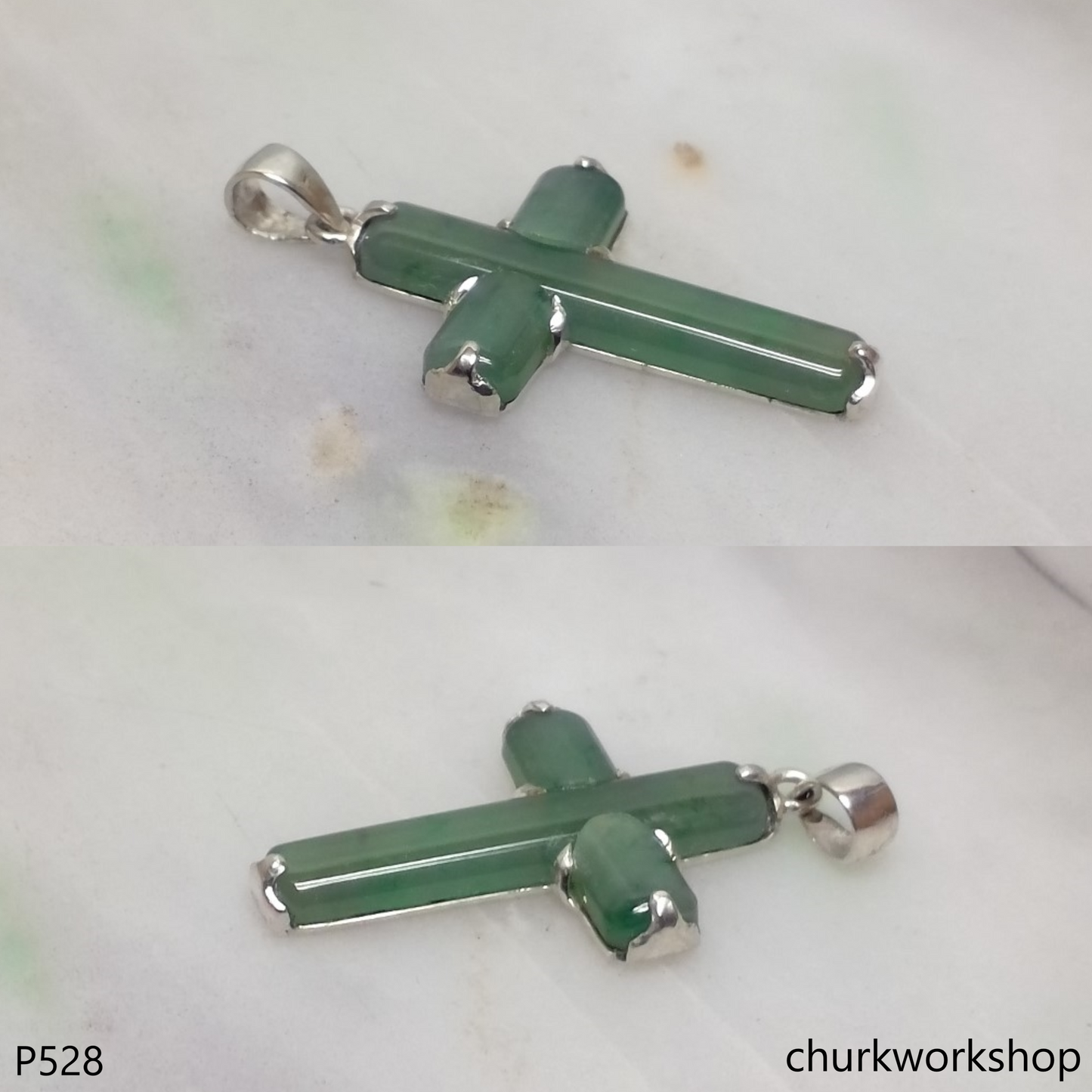 Sterling silver jade cross pendant