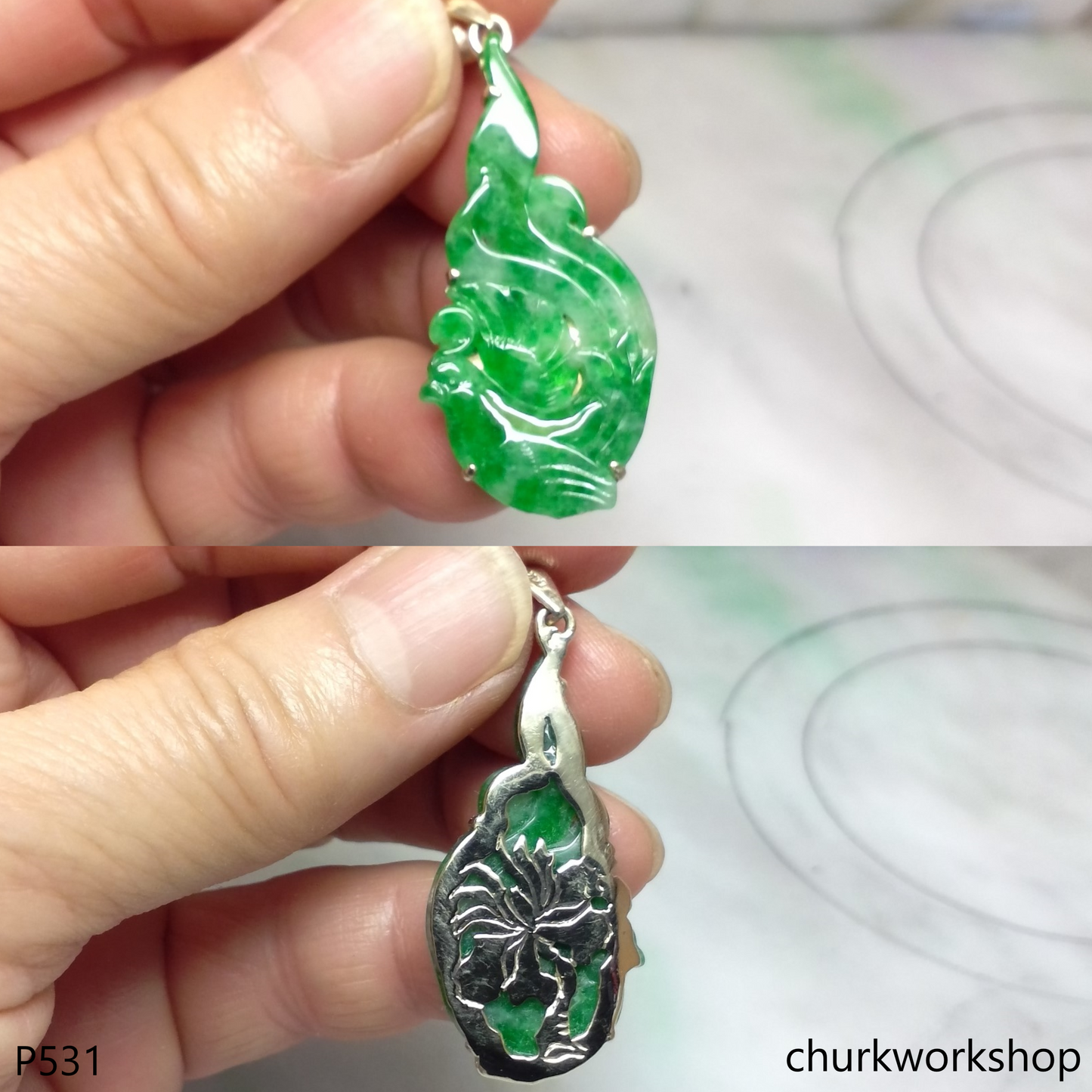 Apple green jade bird 14K pendant