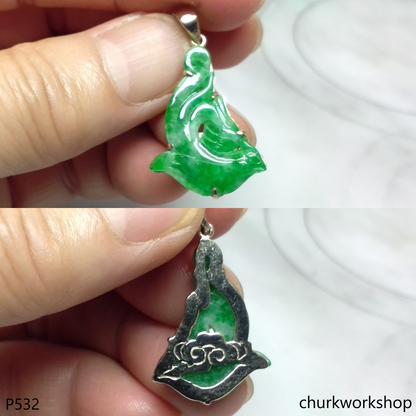 Small apple green jade bird 14K pendant