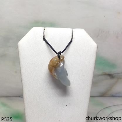 Yellow and bluish green jade bat pendant