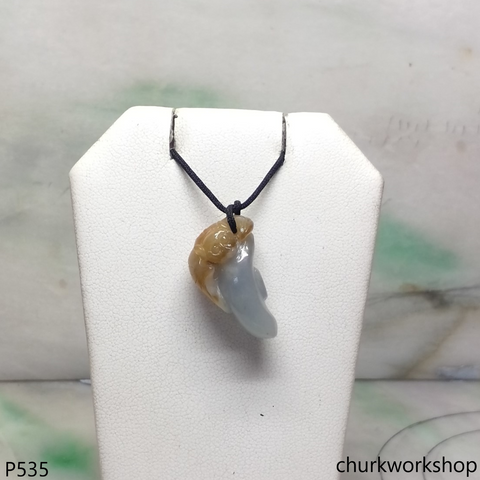 Yellow and bluish green jade bat pendant