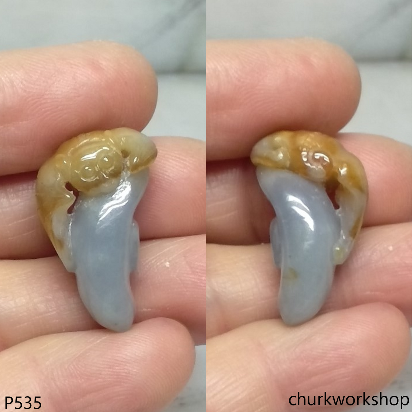 Yellow and bluish green jade bat pendant