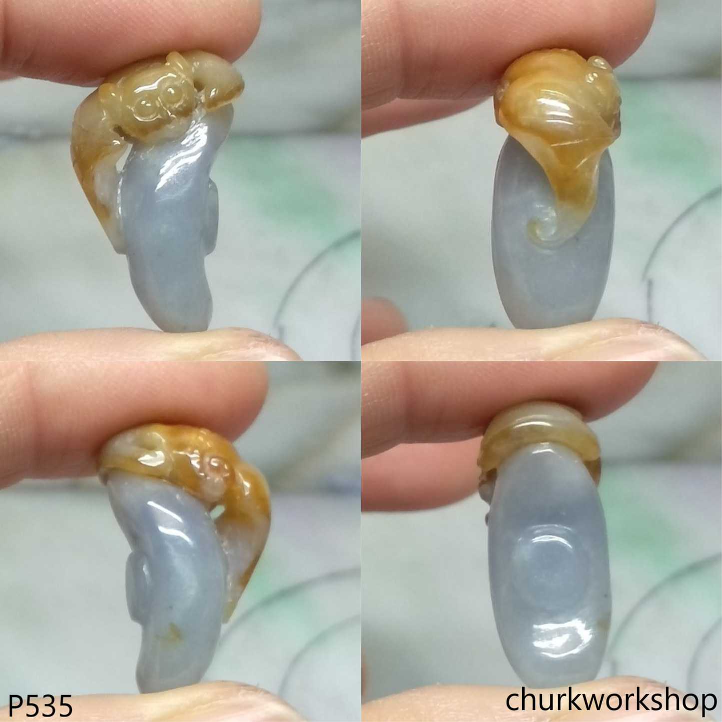 Yellow and bluish green jade bat pendant