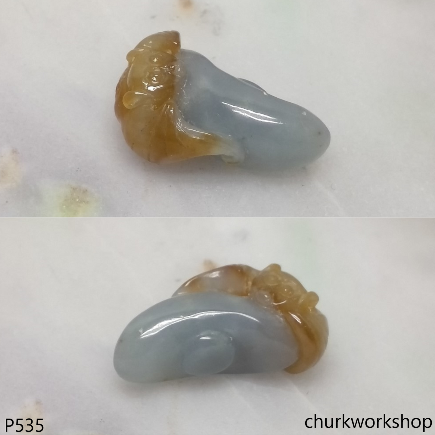 Yellow and bluish green jade bat pendant