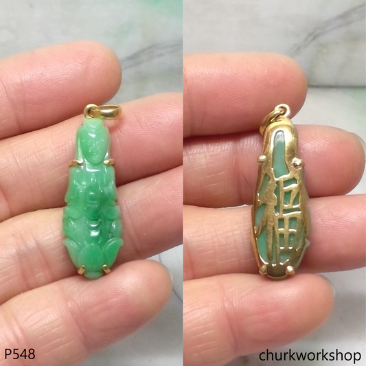 18K yellow gold jade lady Buddha pendant