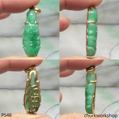18K yellow gold jade lady Buddha pendant