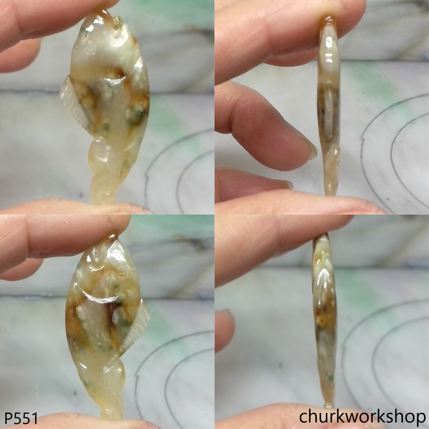 Multi-color jade fish pendant