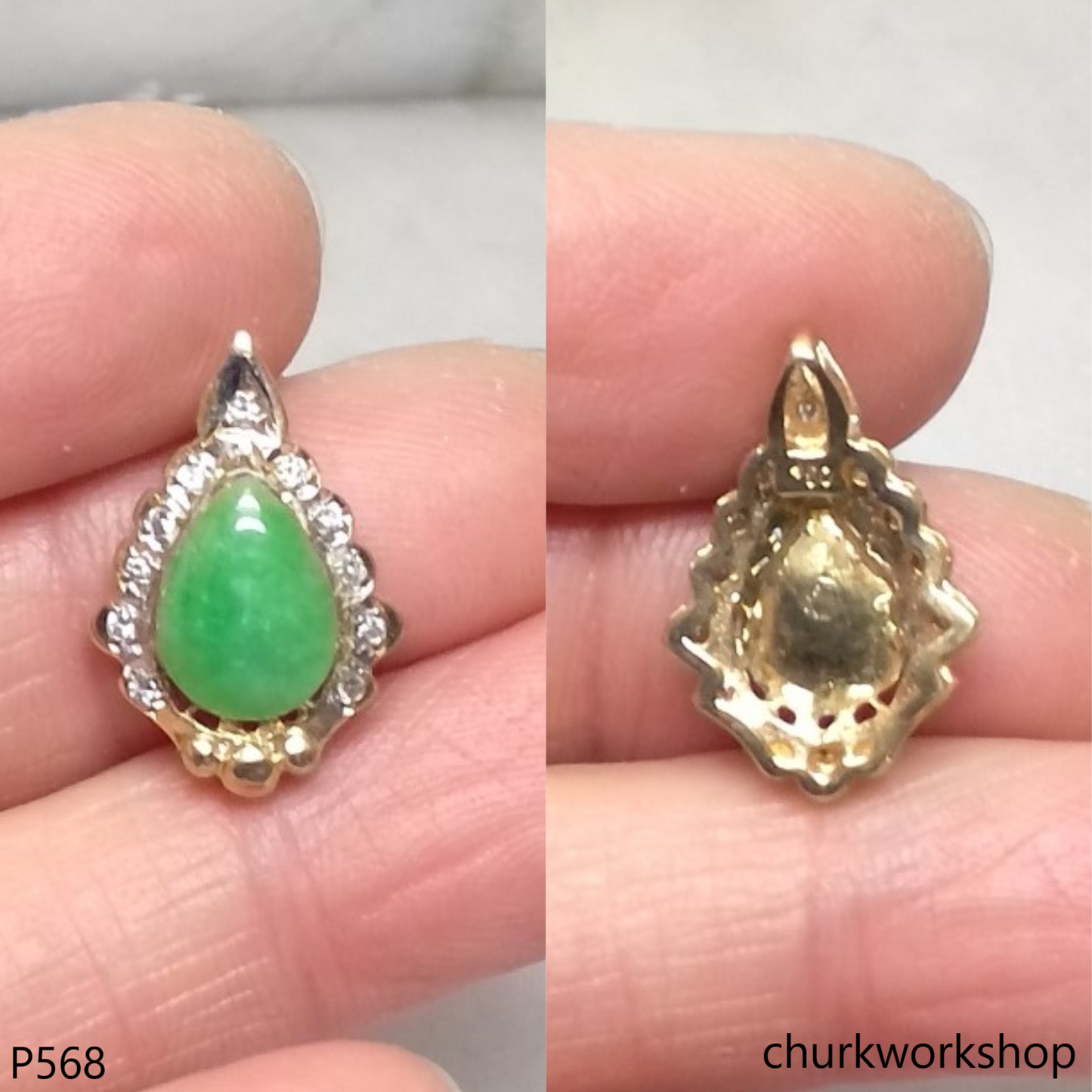 18K yellow gold small jade pendant