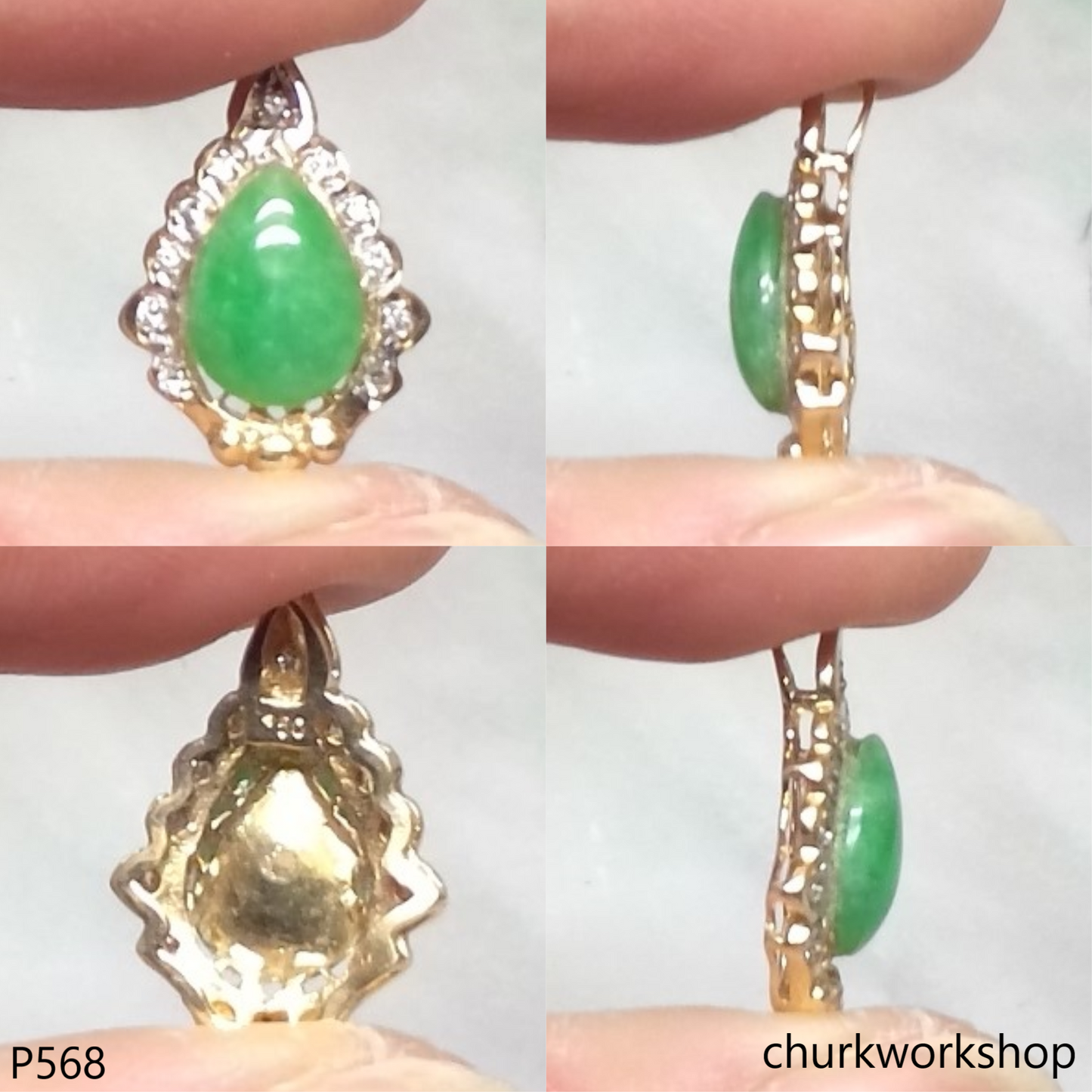 18K yellow gold small jade pendant