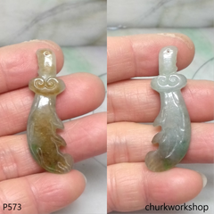 Light green with red blade jade pendant