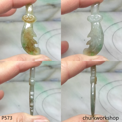 Light green with red blade jade pendant