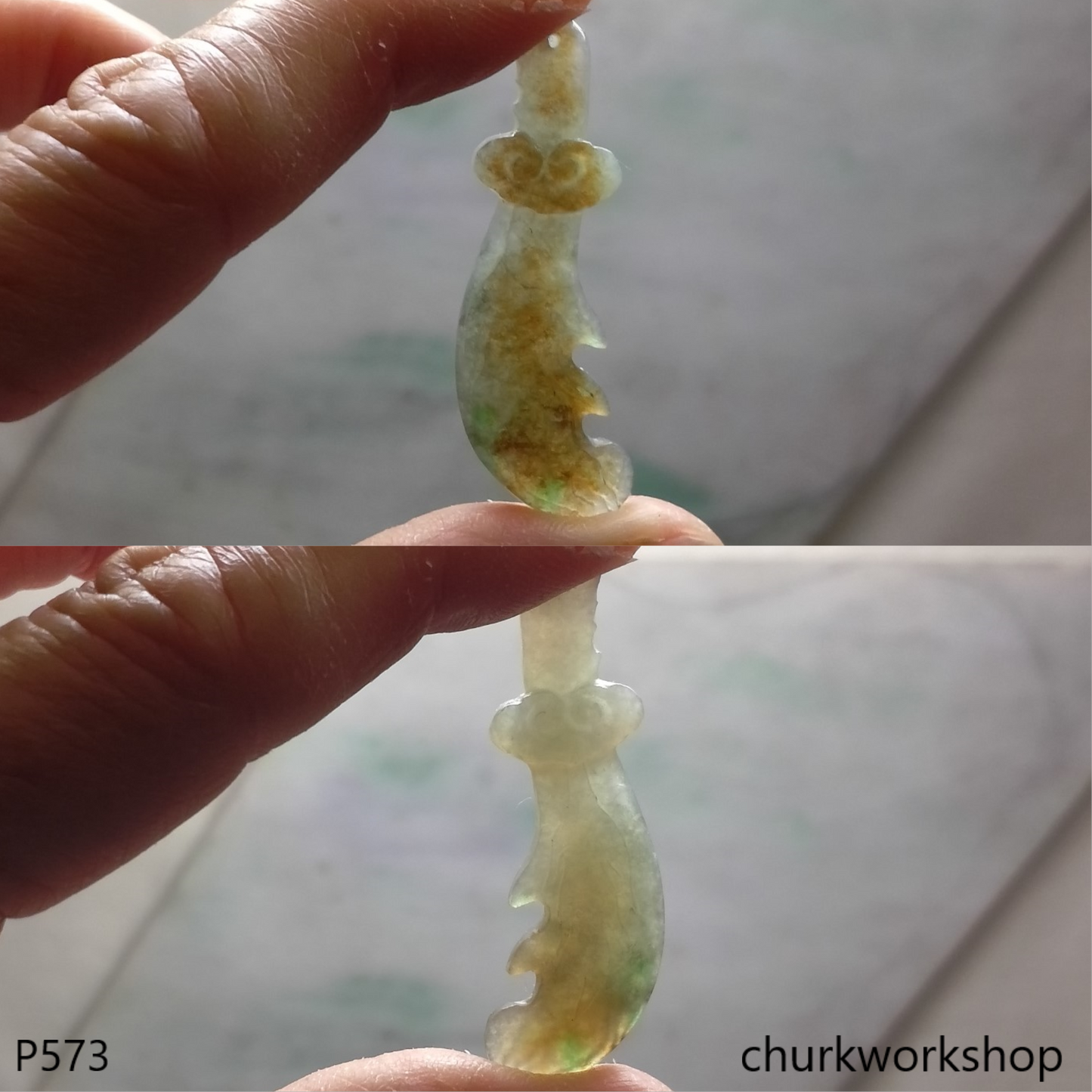 Light green with red blade jade pendant
