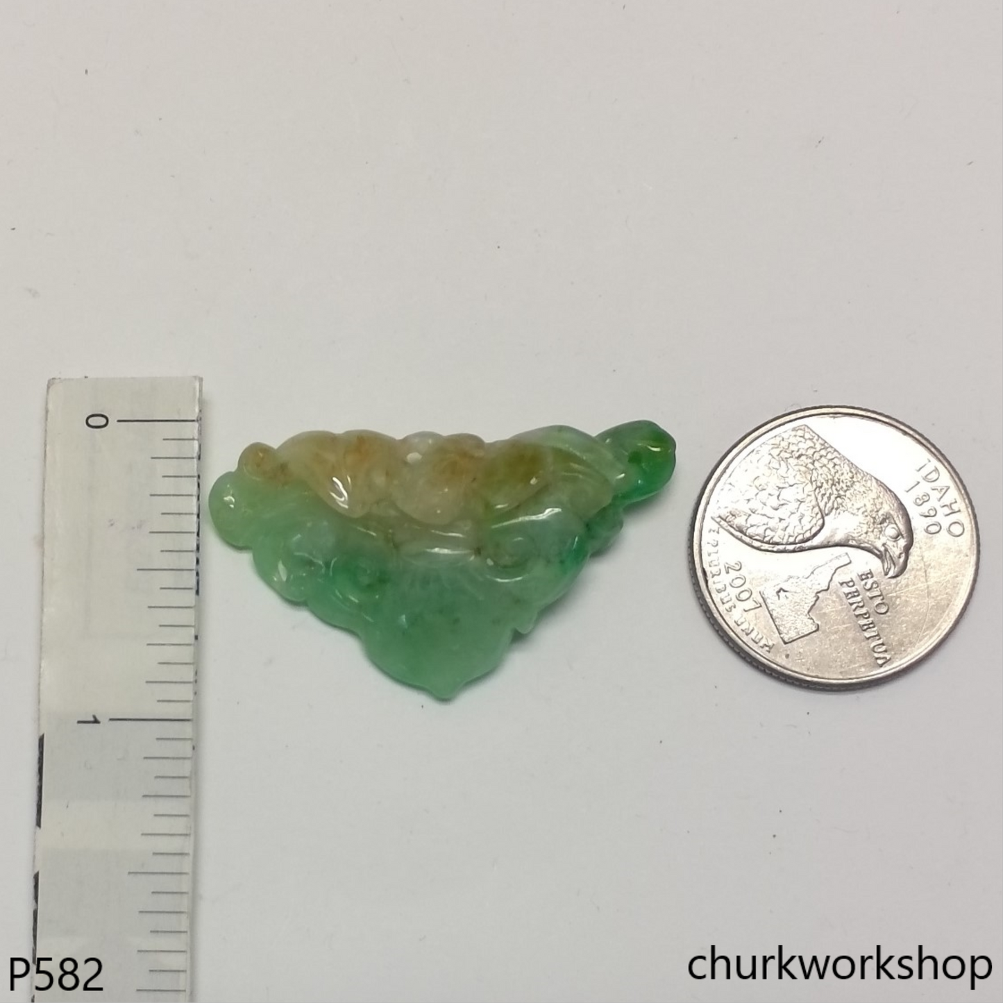 Light green jade Ruyi (如意) pendant 14K bail