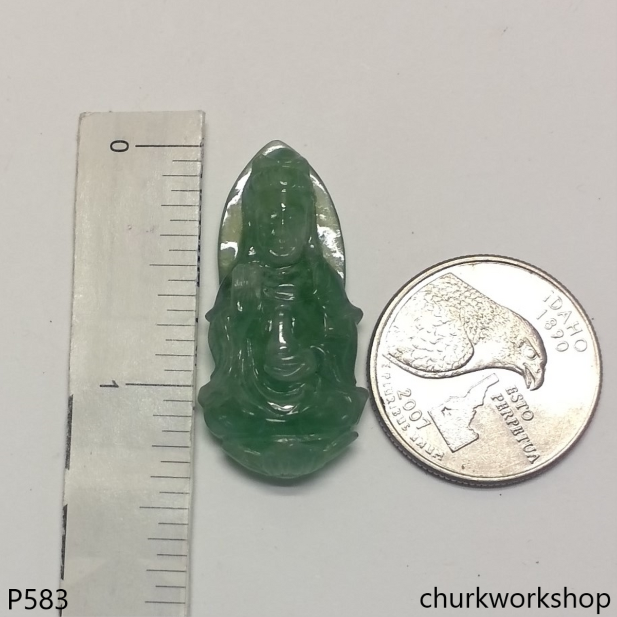 Oily green lady Buddha pendant