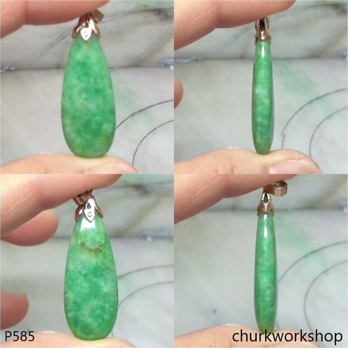Green jade 14K yellow gold pendant