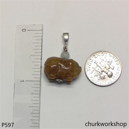 Red jade pig pendant with silver bail