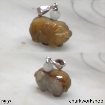 Red jade pig pendant with silver bail