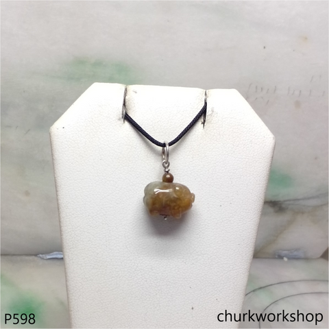 Small jade pig pendant with silver bail