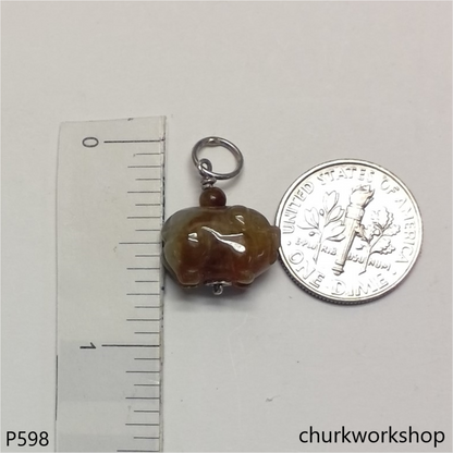 Small jade pig pendant with silver bail