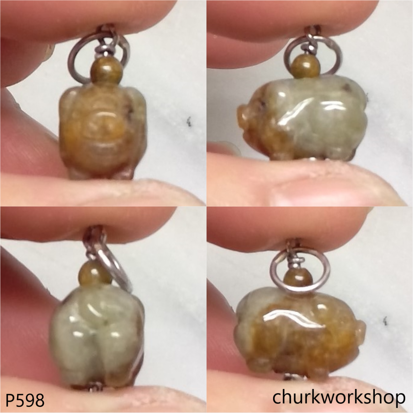 Small jade pig pendant with silver bail