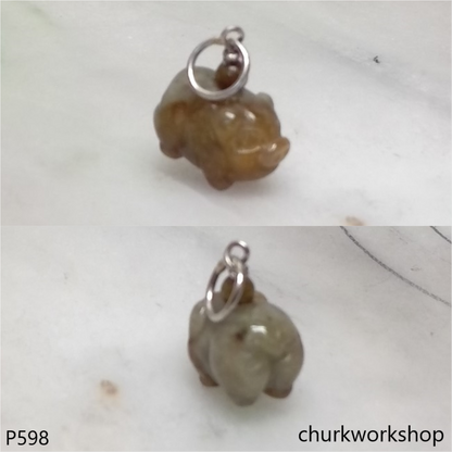 Small jade pig pendant with silver bail