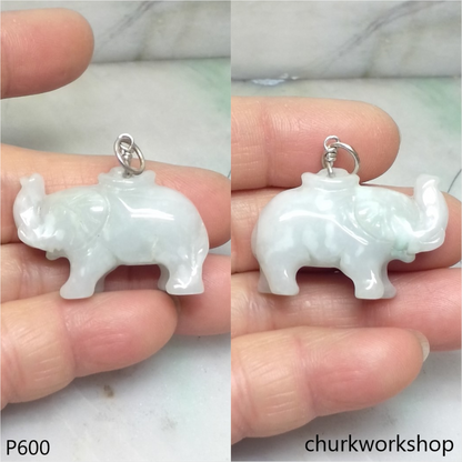 Jade elephant pendant with silver bail