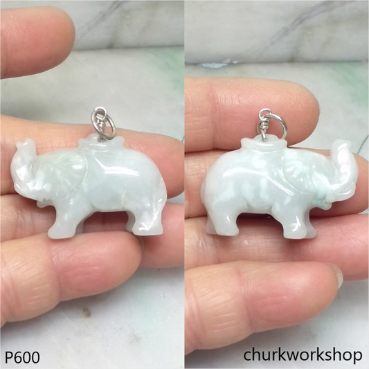 Jade elephant pendant with silver bail