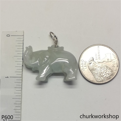 Jade elephant pendant with silver bail