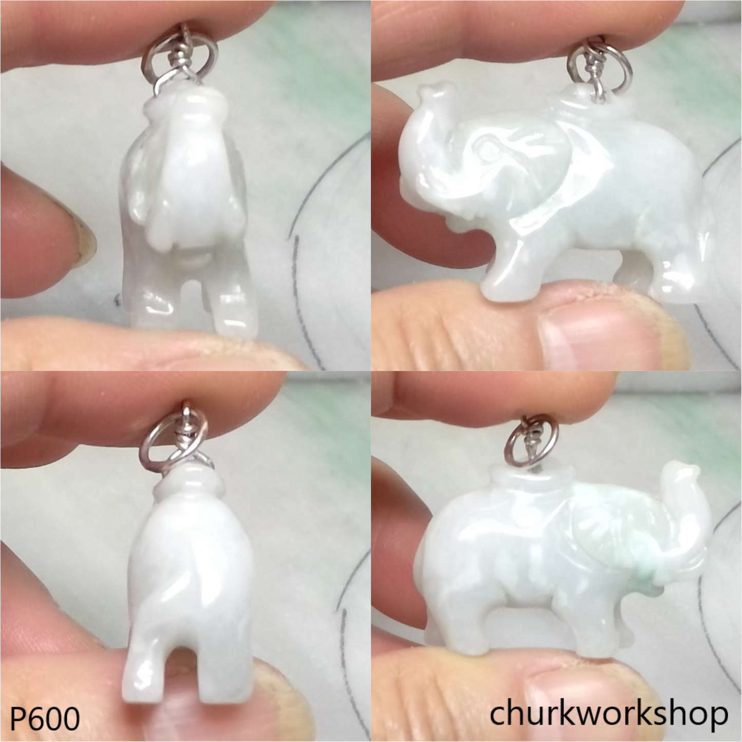 Jade elephant pendant with silver bail