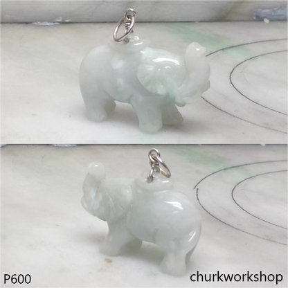 Jade elephant pendant with silver bail