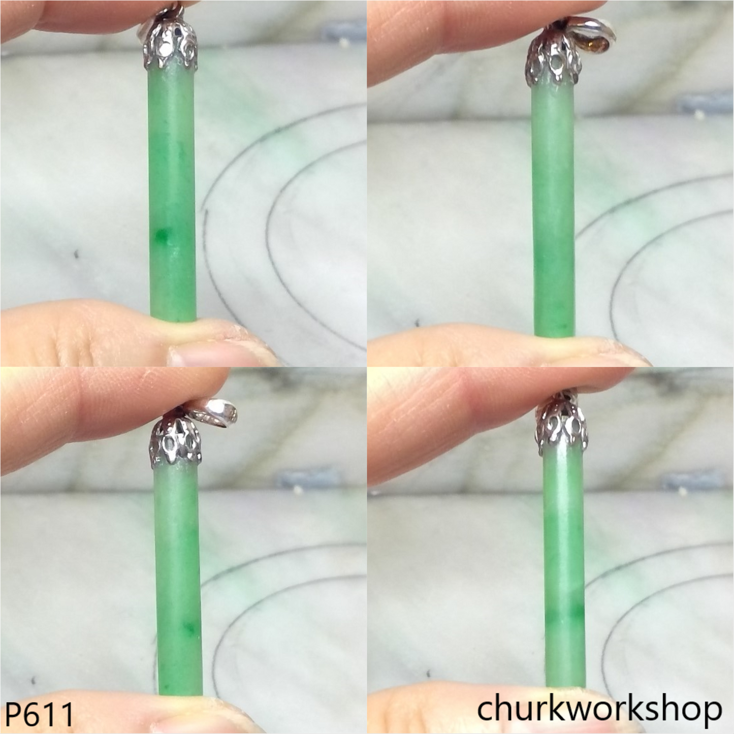 Green jade bar pendant