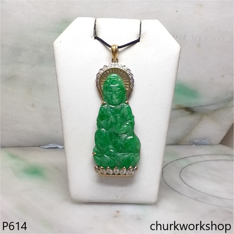 18K gold green jade lady Buddha