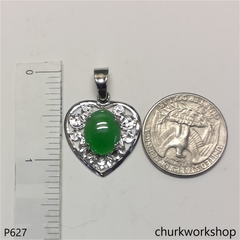 Green jade cabochon 24K white gold pendant