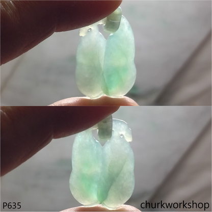 Light green double jade bean pendant with bail