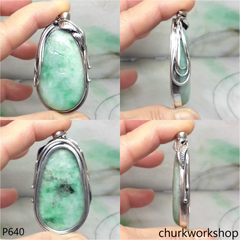 Large green jade silver pendant